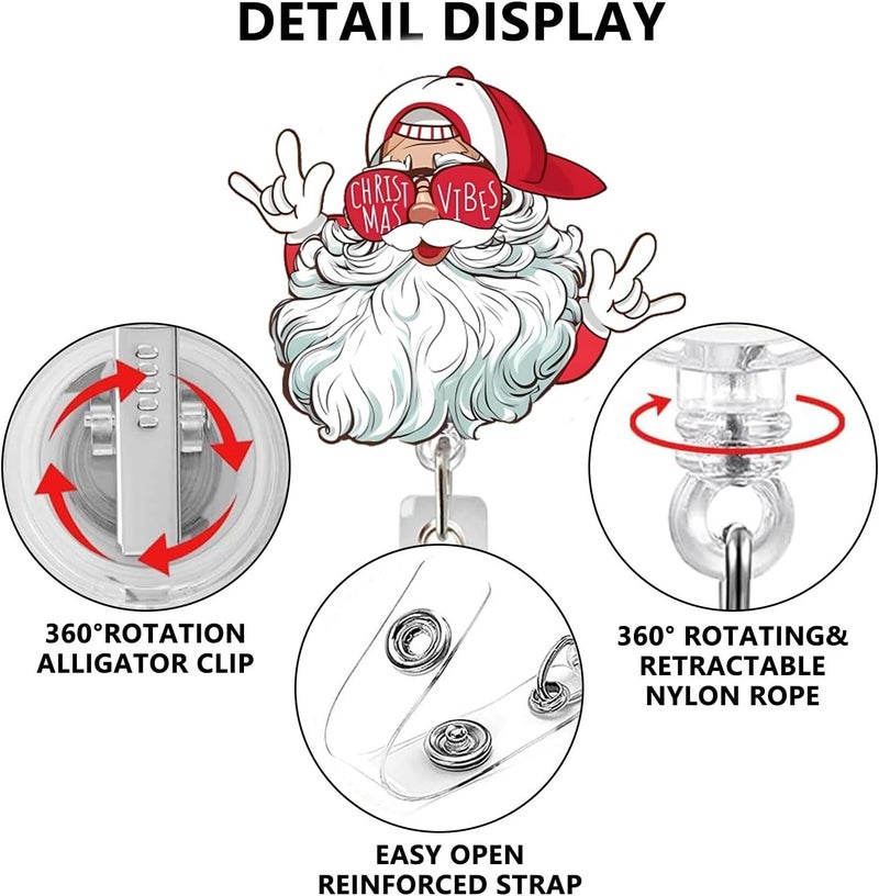 NSSHEL Funny Santa Claus Christmas Badge Reel Retractable Cute Nurse Gifts Holiday Christmas ID Name Badge Holder with Alligator Clip for Nurse Nursing RN CNA LPN Medical Worker & Teacher Name Tag Decoration - Image 3